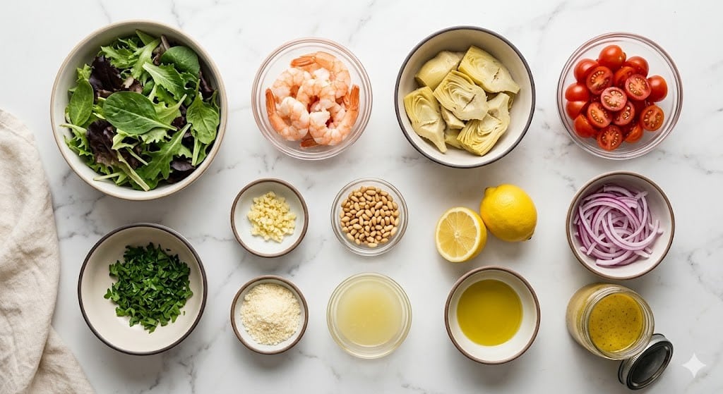 Shrimp and Artichoke Green Salad with Lemon Vinaigrette