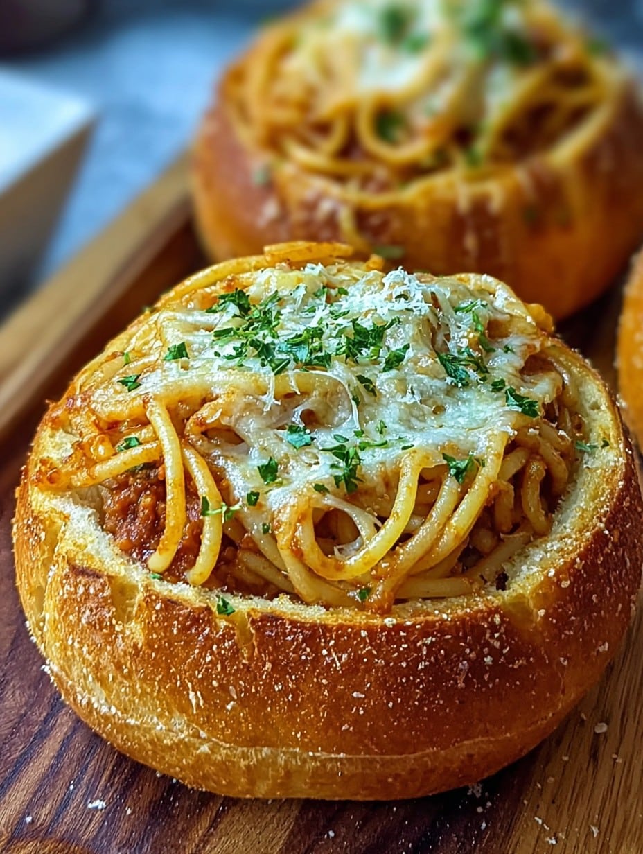 Spaghetti Garlic Bread Bowls