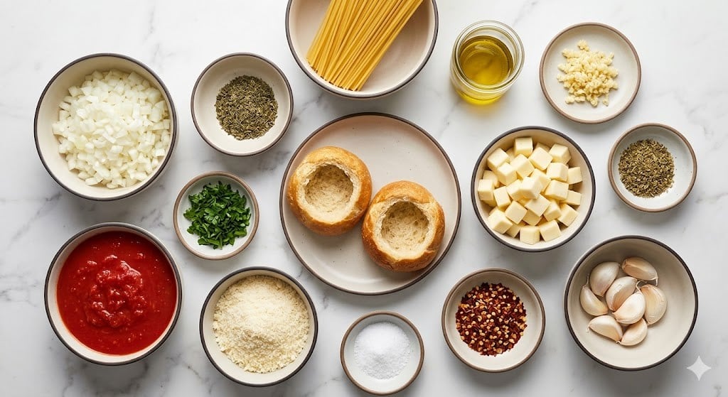 Spaghetti Garlic Bread Bowls