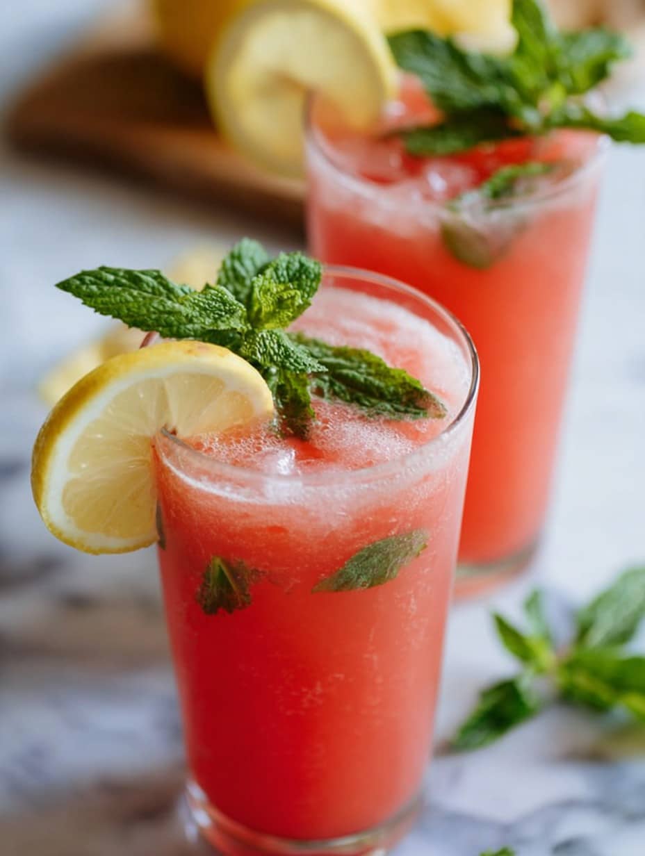 Watermelon Lemonade with Basil and Mint