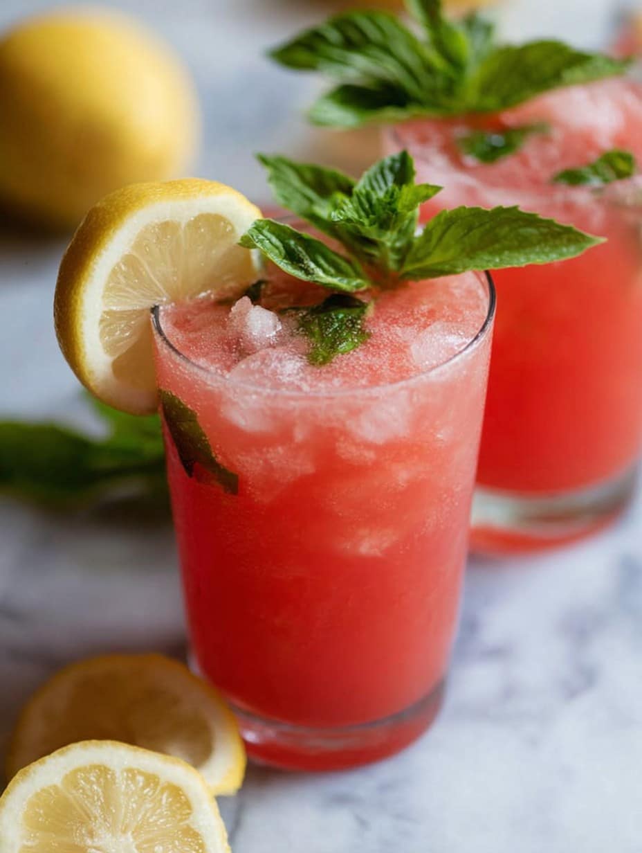 Watermelon Lemonade with Basil and Mint